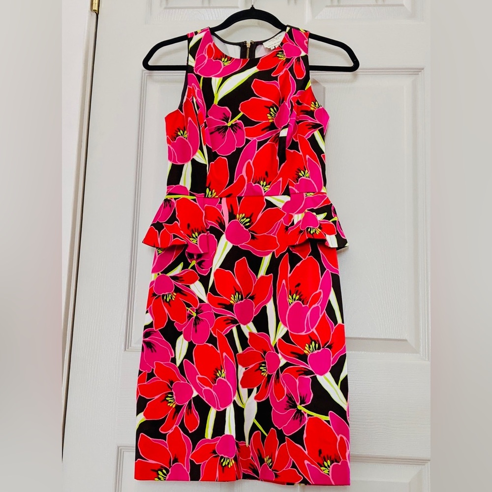 [S0] Kate Spade NY Peplum Sheath Cocktail Dress - Snapdragon Floral Print